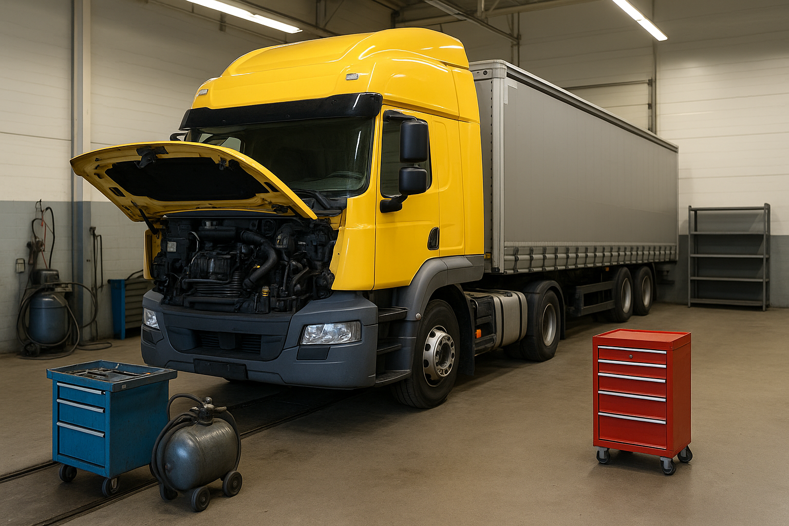 Taller con camión en revisión