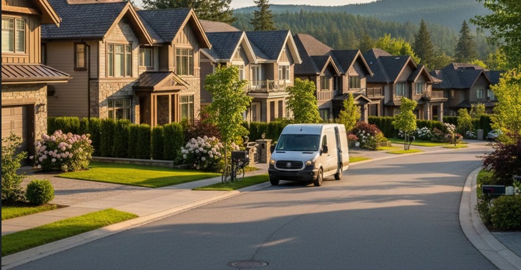 Furgoneta de empresa aparcada en zona residencial