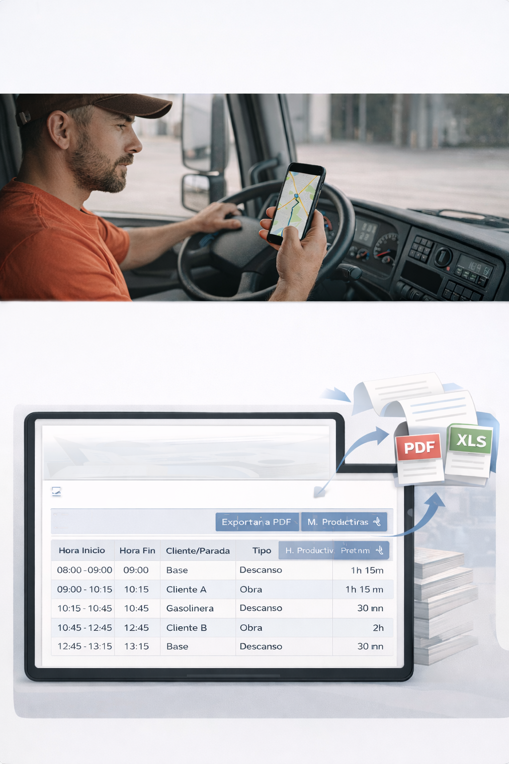 Rutas y paradas para partes de trabajo
